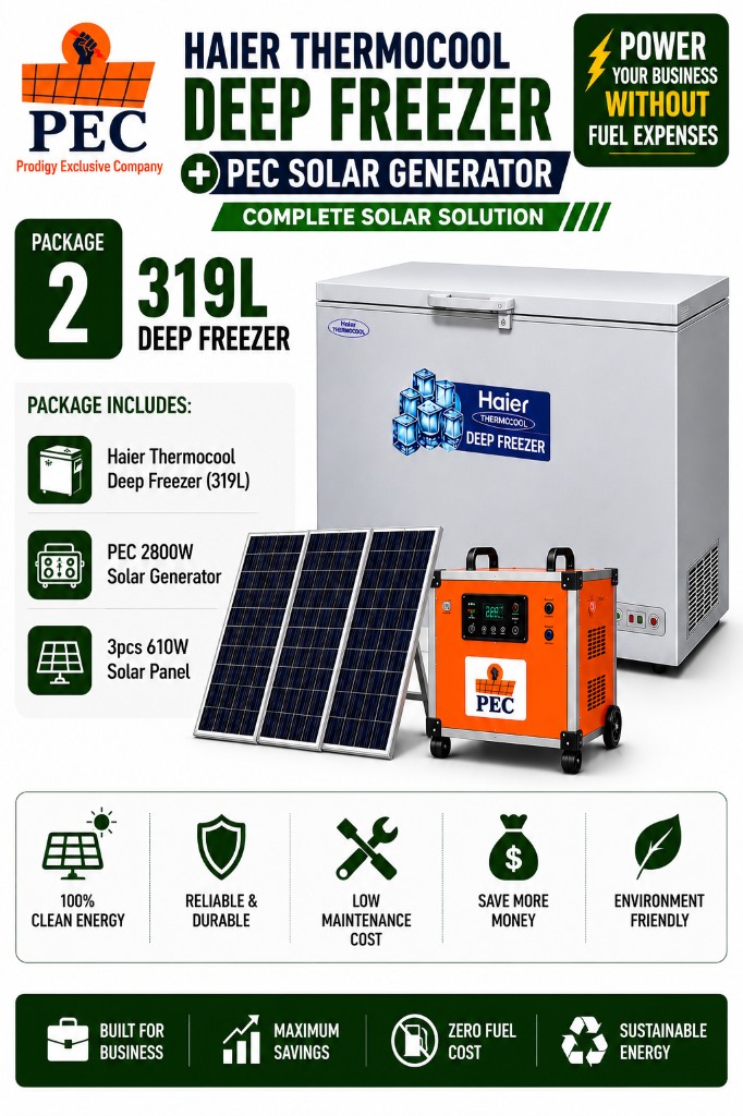 Package 2 — 319L Haier Thermocool + PEC 2800W solar freezer bundle