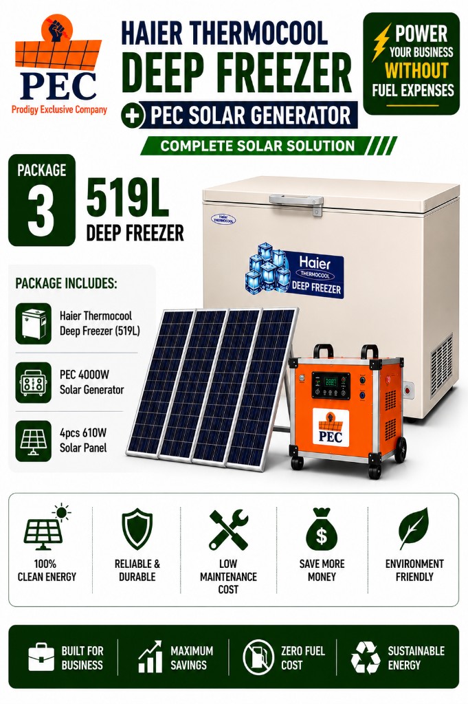 Package 3 — 519L Haier Thermocool + PEC 4000W solar freezer bundle